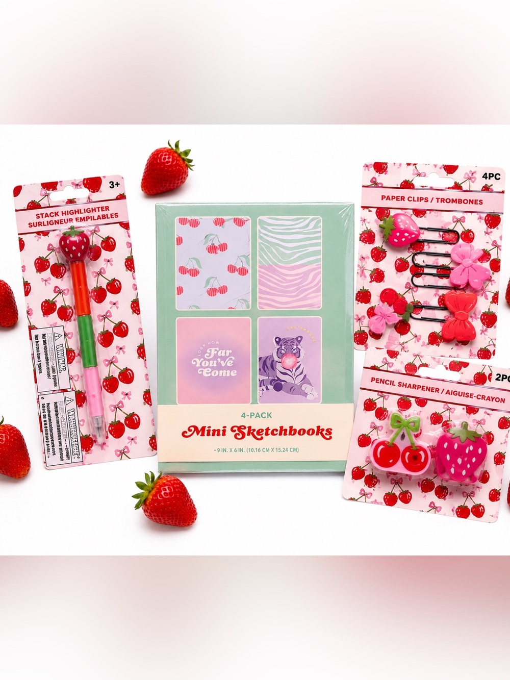 Strawberry Stationery Gift Set - Mini Sketchbooks & Accessories